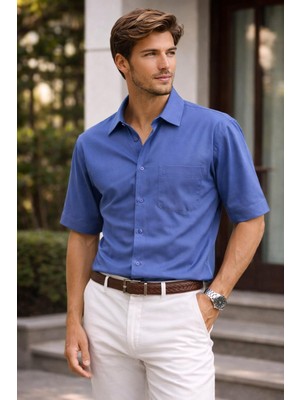 Polo State Erkek Pamuklu Indigo Kısa Kollu Regular Fit Gömlek