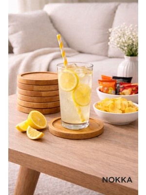 Nokka 6 Adet Düz Model Yuvarlak Bambu Altlık, Fincan Tabağı, Bardak Altlığı 10 cm