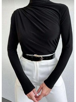 Kadın  Büzgülü  Detay  Dik  Yaka   Bluz