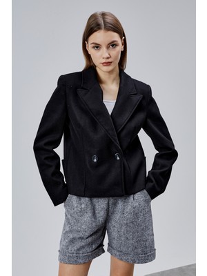 Bolivente Siyah Regular Fit Premium Kısa Kaşe Ceket