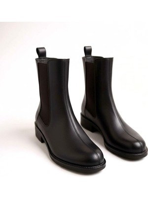 Ne&Ve Shoes Siyah Deri Iki Yandan Lastikli Kadın Chealsea Bot