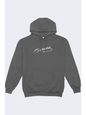 Via Atatürk Nakışlı 3 Iplik Şardonlu Kapüşonlu Sweatshırt Hoodıe | Vıa