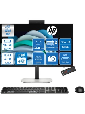Hp Prostudio 4 G1I Intel Core Ultra 5 235T 5ghz 96GB Ddr5 4tb SSD Intel Aı Boost Windows 11 Pro 23.8" Fhd (1920 x 1080) IPS %99 Srgb All In One Bilgisayar WC6QV3ETP46 + Zetta Flash Bellek