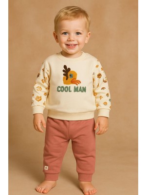 Dinamik çocuk Erkek Bebek 2'li Mevsimlik Eşofman Takımı Cool Man Kabartma Nakışlı %100PAMUK 6-9-12-18-24AY