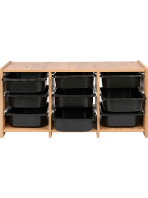Bees Store 18MM Mdf Ceviz Çocuk Odası Dolabı, Siyah Çekmeceli 9’lu Düzenleyici Ünitesi 110X45X60
