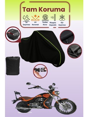 Dokaca Neo Siyah Neon Fitilli Arka Çanta Uyumlu Motolux Cappadocia 125 Uyumlu Motosiklet Brandası