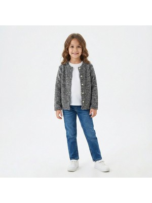 Peri Masalı Kız Çocuk Örme 2 Iplik %100 Pamuk Düğmeli Hırka 5-6-7-8 Yaş