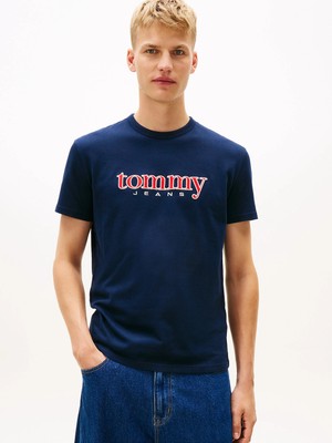 Tommy Hilfiger Tjm Normal Kesim Aplikeli Grafik Baskılı Erkek Mavi T-Shirt DM0DM22719C1G