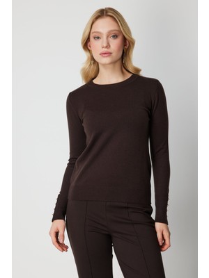 On Minimalist Kadın Uzun Kol Yuvarlak Yaka Kazak - Günlük & Ofis