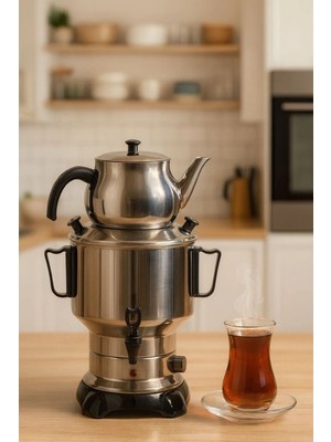 Armağan Çelik Kapaklı Semaver - 6 Litre - Gizli Rezistans - 430 Kalite Paslanmaz Çelik