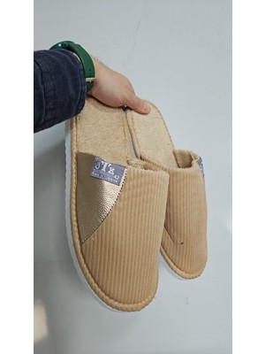 Slipcat Unisex Ev Terliği Kaymaz Tabanlı Ribana Kumaş Konforlu Model Şık ve Konforlu Ev Içi Terlik Yarı Deri