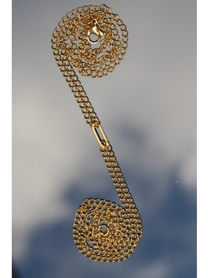 Rua Jewelry Çelik Italyan Ataş Uçlu Çift Klasik Zincir Kolye 2 mm Altın Renk | Kararmaz ,unisex ,2 Yıl Garantili