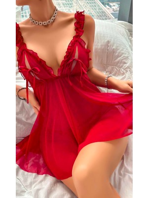 Budi Kadın Bordo Yumuşak Tüllü Fantezi Gecelik 2109