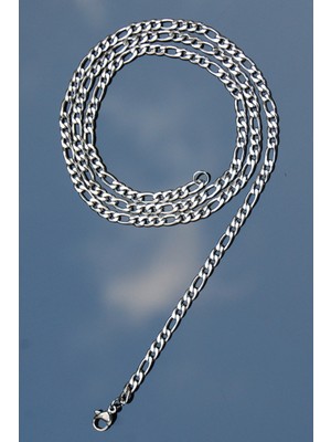 Rua Jewelry Çelik Figaro Zincir Kolye 3 mm Gümüş Renk |kararmaz,unisex ,2 Yıl Garantili