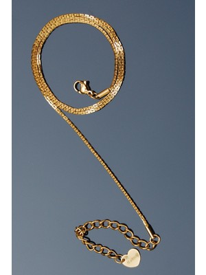 Rua Jewelry Çelik Italyan Box Chain Kolye 1 mm Altın Renk | Kararmaz , Unisex , 2 Yıl Garantili