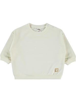 Civil Baby Civil Basic Kalp Etiketli 6-18 Ay Sweatshirt - Ekru 9-12 Ay