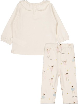Civil Baby Balerin Empirme Baskılı 6-18 Ay Takım - Ekru 9-12 Ay