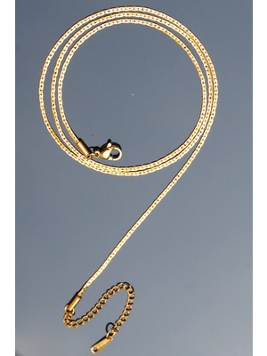 Rua Jewelry Çelik Italyan Link Chain Kolye 1 mm Altın Renk | Kararmaz , Unisex , 2 Yıl Garantili