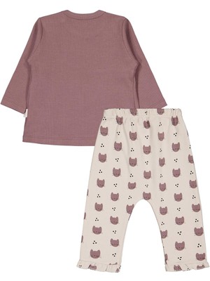 Civil Baby Kedi Baskılı 6-18 Ay Takım - Kahve 9-12 Ay