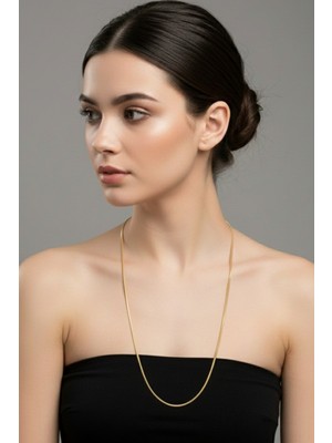 Rua Jewelry Çelik 1 mm Altın Renk Yassı Yılan Kolye - Extra Uzun 65 Cm| Kararmaz , Unisex , 2 Yıl Garantili