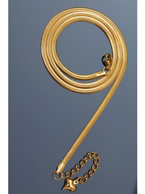 Rua Jewelry Çelik Italyan Yassı Yılan Kolye 4 mm Altın Renk | Kararmaz ,unisex ,2 Yıl Garantili