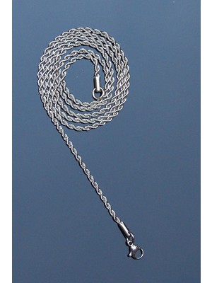 Rua Jewelry Çelik Burgu Halat Model Zincir Paslanmaz Çelik Kolye Gümüş Renk 2 Yıl Garantili