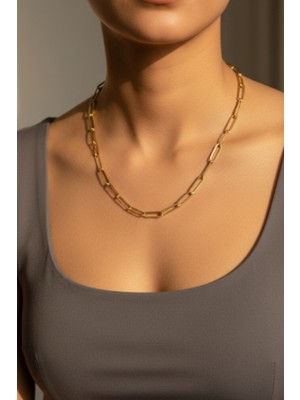 Rua Jewelry Çelik Ataş Kolye - Standart 55 cm 5 mm Altın Renk | Kararmaz , Unisex , 2 Yıl Garantili