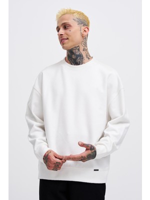 Machinist Erkek Ponte Kaşmir Oversize Sweatshirt Ekru