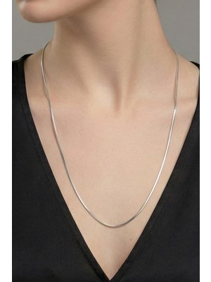 Rua Jewelry Çelik Yassı Yılan Kolye - Uzun 60 cm 2 mm Gümüş Renk | Kararmaz , Unisex , 2 Yıl Garantili