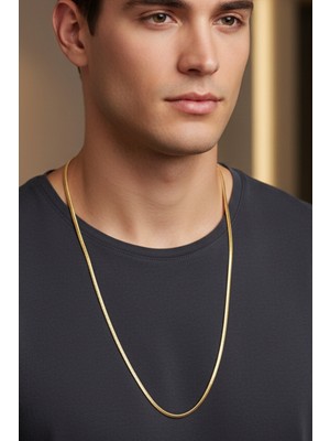 Rua Jewelry Çelik Yassı Yılan Kolye - Extra Uzun 75 cm 3 mm Altın Renk | Kararmaz , Unisex , 2 Yıl Garantili