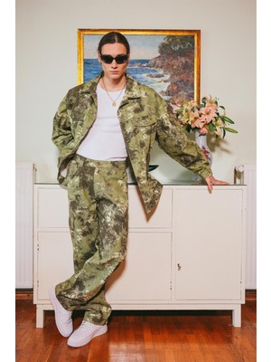 Machinist Erkek Oversize Desenli Denim Kot Ceket Kamuflaj