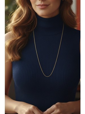 Rua Jewelry Çelik 2 mm Altın Renk Yassı Yılan Kolye - Extra Uzun 65 Cm| Kararmaz , Unisex , 2 Yıl Garantili