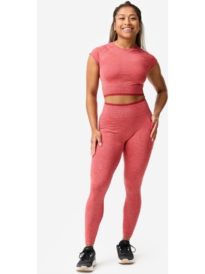 Decathlon Domyos Kadın Dikişsiz Crop Top - Kas Geliştirme - Kırmızı/pembe