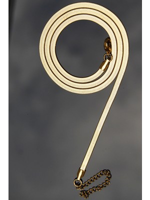 Rua Jewelry Çelik Italyan Yassı Yılan Balıksırtı Kolye 4 mm Altın Renk | Kararmaz ,unisex ,2 Yıl Garantili