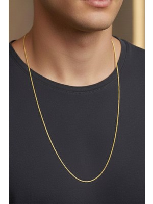 Rua Jewelry Çelik 2 mm Altın Renk Yassı Yılan Kolye - Extra Uzun 75 Cm| Kararmaz , Unisex , 2 Yıl Garantili