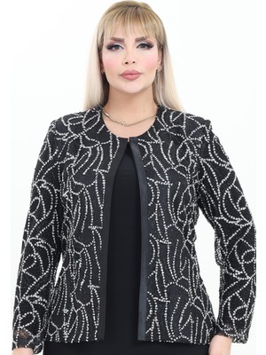 Ladies First Büyük Beden 4019 Siyah-Gümüş Ceket+Bluz Takım