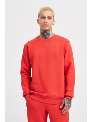 Machinist Erkek Regular Bisiklet Yaka Basic Sweatshirt Açık Kırmızı