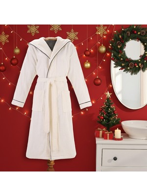 Layvera Unisex Beyaz %100 Pamuk Bornoz | Yüksek Kalite, Kapüşonlu ve Biyeli