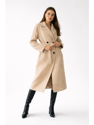 Libreprive Kadın Kuşaklı Uzun Kaban Düğmeli Oversize Kesim Şık Günlük Palto