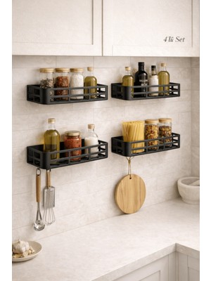 Noctis Nest Yapışkanlı Siyah Mat Mutfak Rafı Delmeden Montaj 2’li ve 4’lü Set