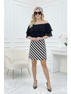 Florance Tekstil Büyük Beden Aura çizgili  Yıtmaçlı Elbise