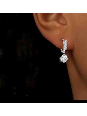 Gümüş Beyaz Parlak Taşlı Midi Küpe