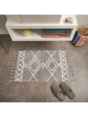 Matmel Soft Tufting Çiçekli Banyo Paspası - Gri - 60X90 cm