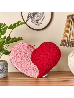 Matmel Soft Yinyang Kalp Figürlü Yastık - Pembe / Kırmızı - 33X27 cm