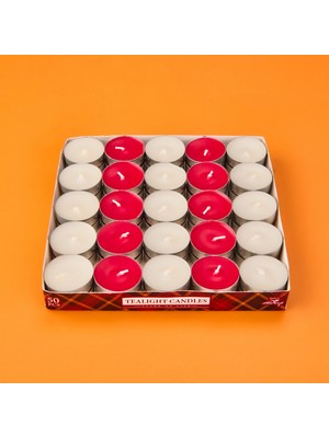 Mumsan 50'li Tealight Mum - Kırmızı / Beyaz - 3,8 cm