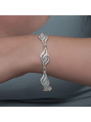 Inure Jewelry Gümüş Ikili Yaprak Telkari Kadın Bileklik
