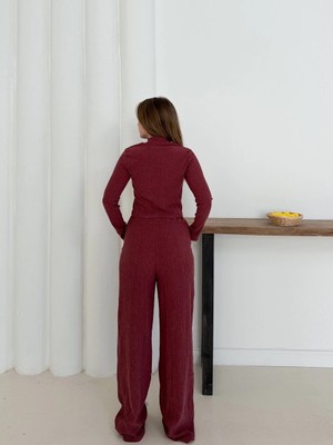 Mg Balıkçı Yaka Örme Takım Bordo