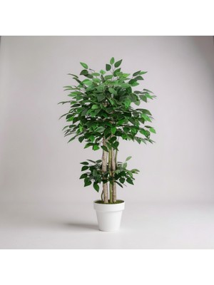 Yapay Benjamin Ağaç Islak Doku Dogal Gövde Beyaz Saksı 100 cm