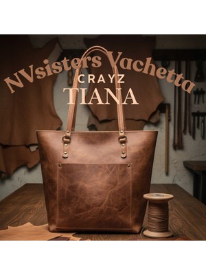 Vachetta Crazy Tiana Tote Bag - Hakiki Deri Çanta Açık Taba