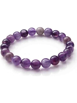 Ametist Doğal Taş Bileklik, Mor Enerji Taşı, Stres Azaltıcı, Unisex El Yapımı
